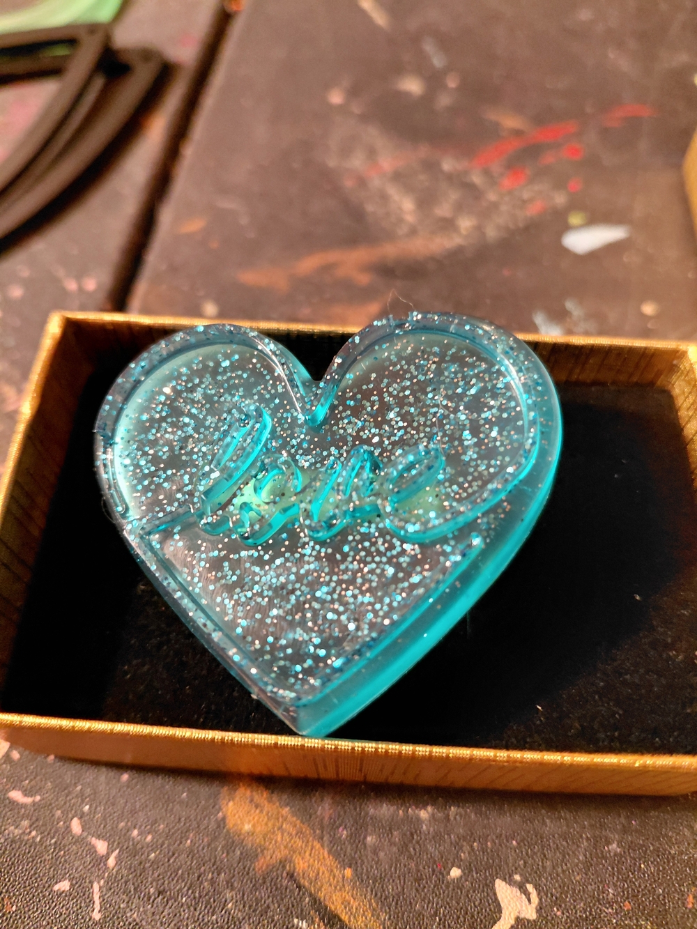 Turquoise 'Love' Heart Glitter Resin Brooch - Women Jewelry Brooches